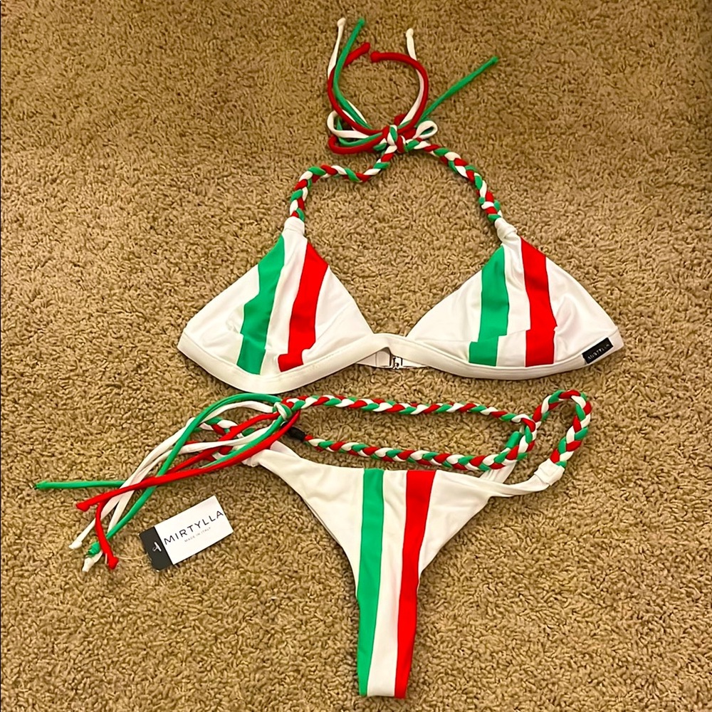 RED, WHITE AND GREEN MIRTYLLA BIKINI SET